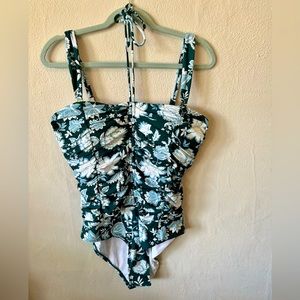 NWT Jantzen Green & Blue Floral One Piece Bathing Suit, 16